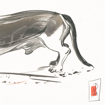 Dackel mit Schnur - Kunstdruck (60x40cm)