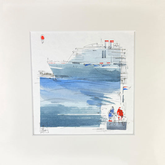 Kiel 1 - Unikat (19x19cm) mit Passepartout (40x40cm)