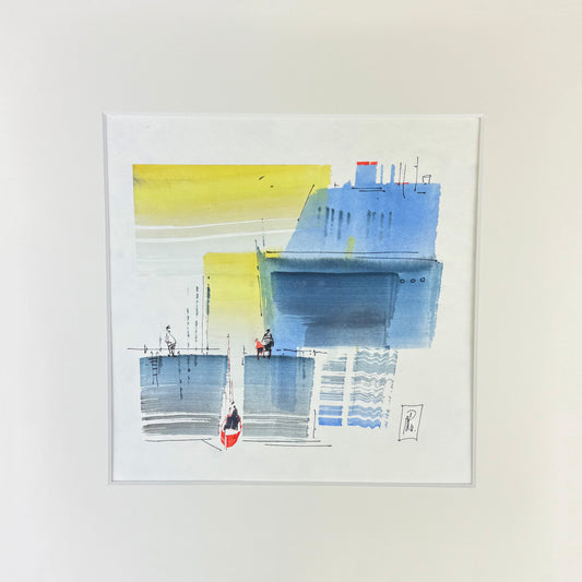 Kiel 3 - Unikat (19x19cm) mit Passepartout (40x40cm)