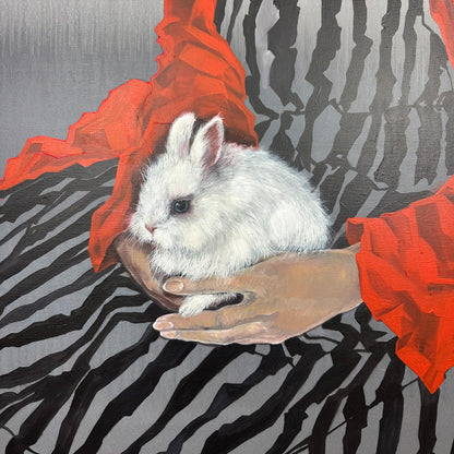 Mädchen mit Kaninchen - Unikat (100x130cm)