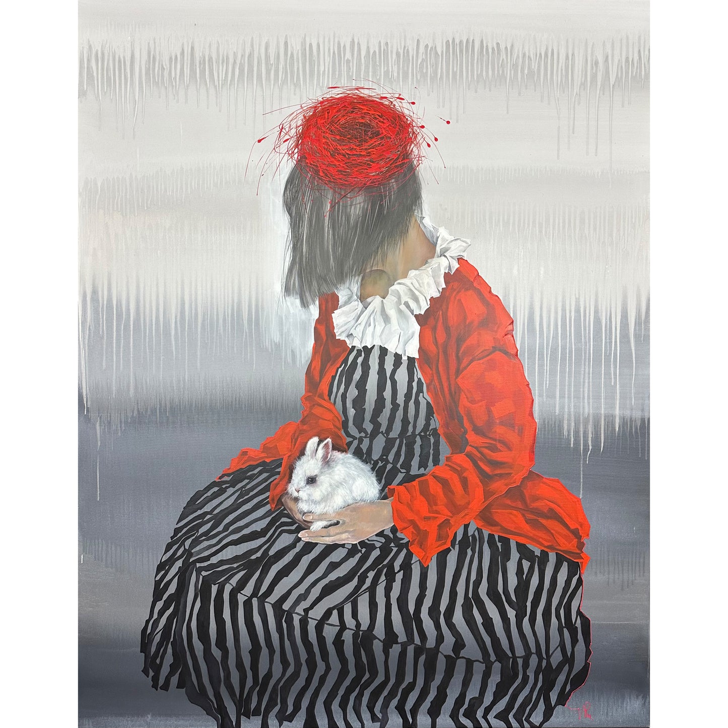 Mädchen mit Kaninchen - Unikat (100x130cm)